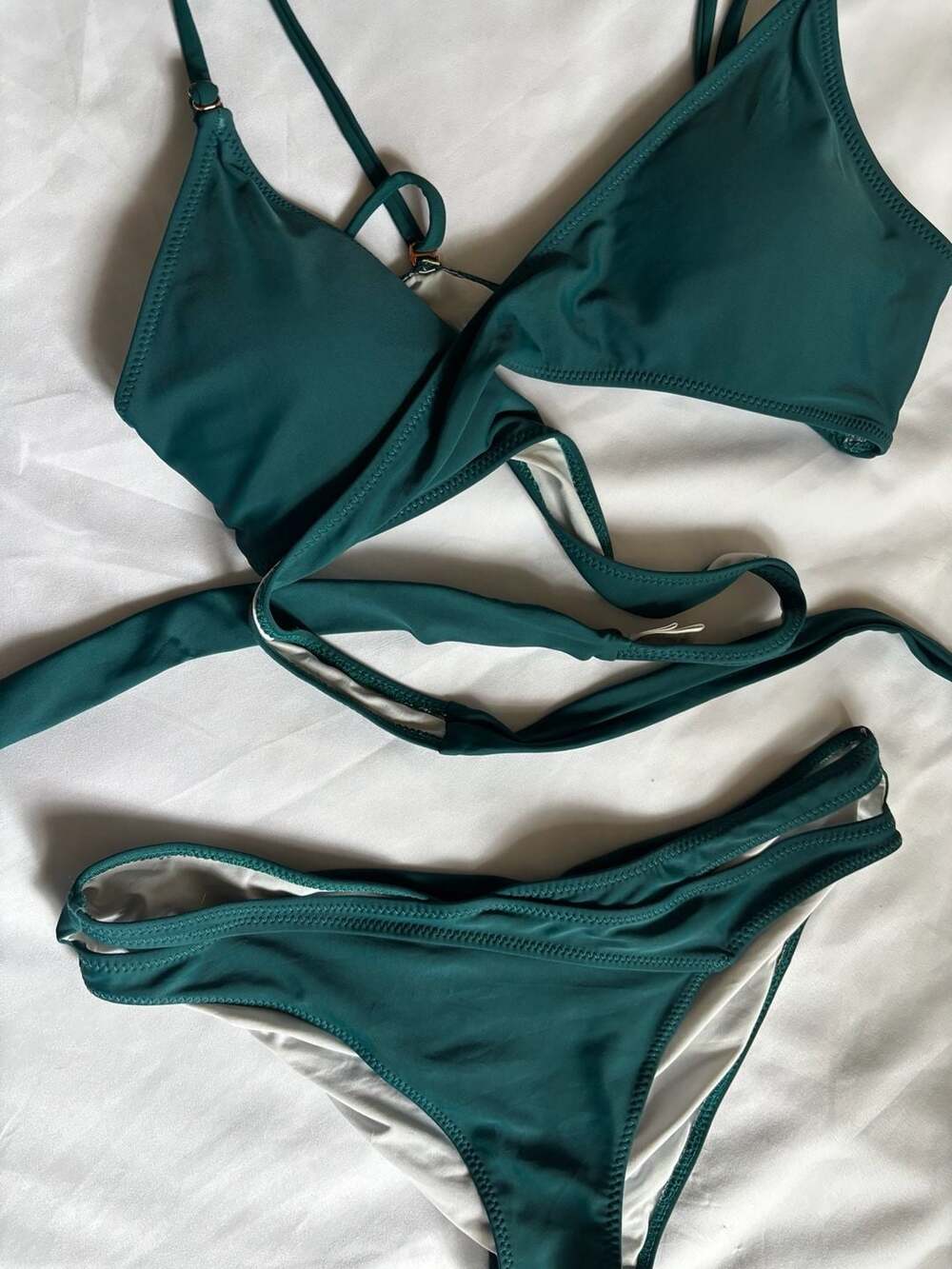 Zeraca Women's Forest Green Wrap-Around Triangle Bikini Set
